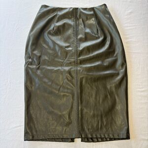 Ramisu Collection Olive Green Faux Leather Pencil Midi Skirt Women's M